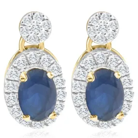 1 1/2Ct TW Diamond & Blue Sapphire Earrings Lab Grown 15mm Tall