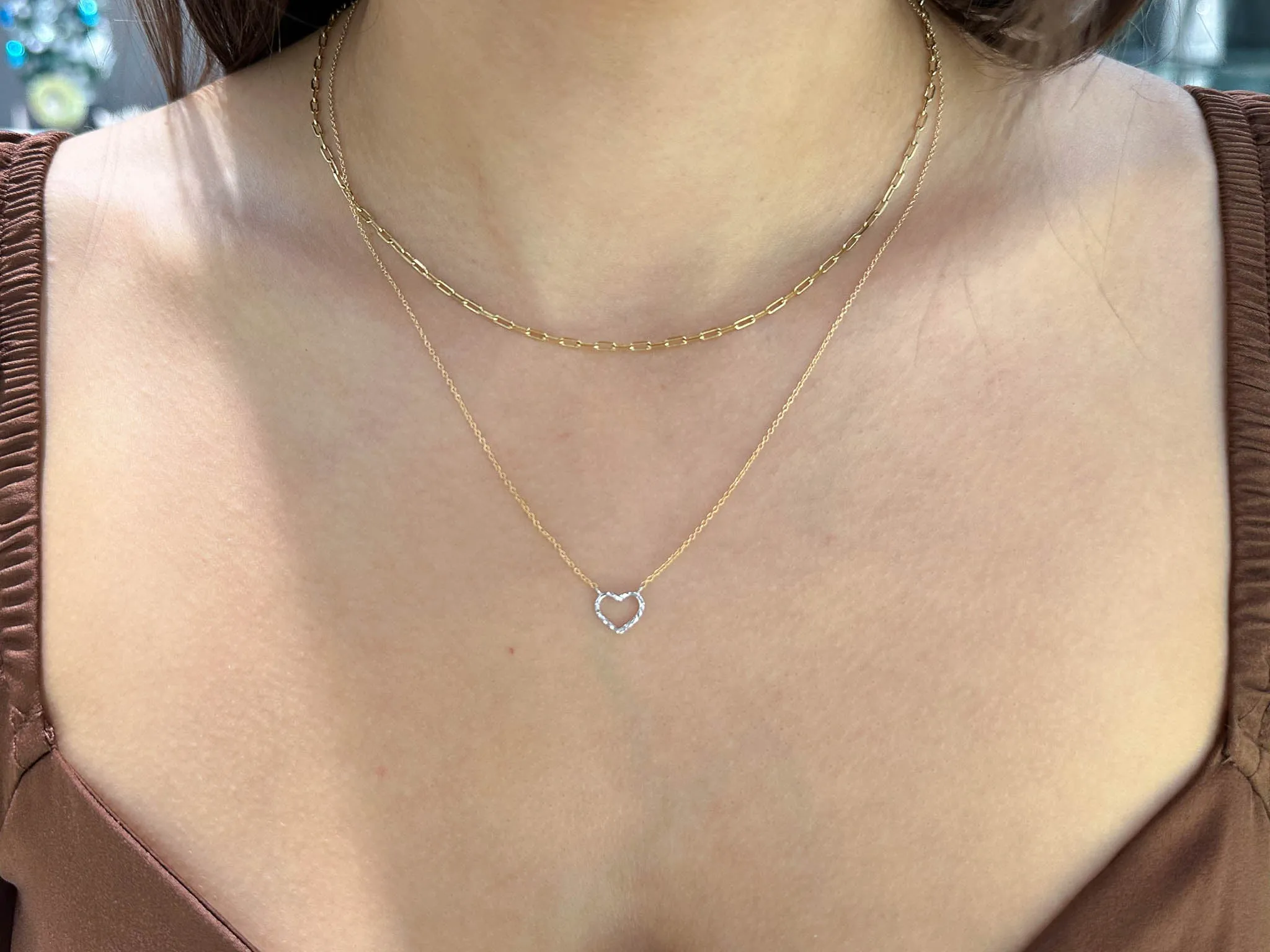 10k Two Toned Sparkle Cut Heart Necklace