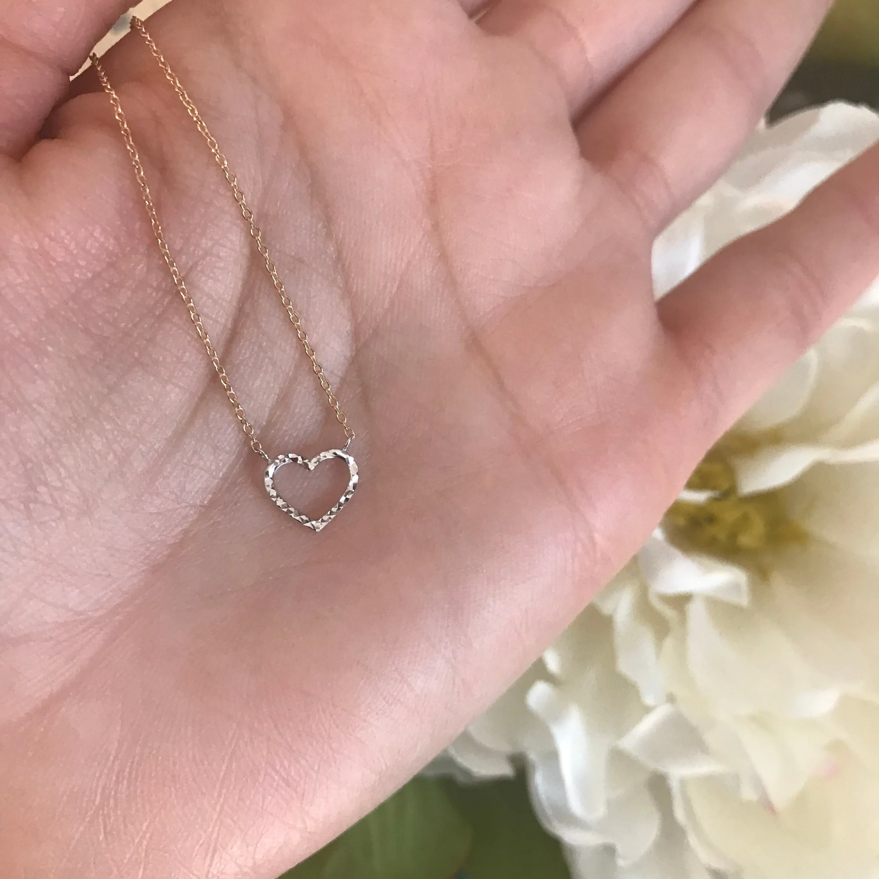 10k Two Toned Sparkle Cut Heart Necklace