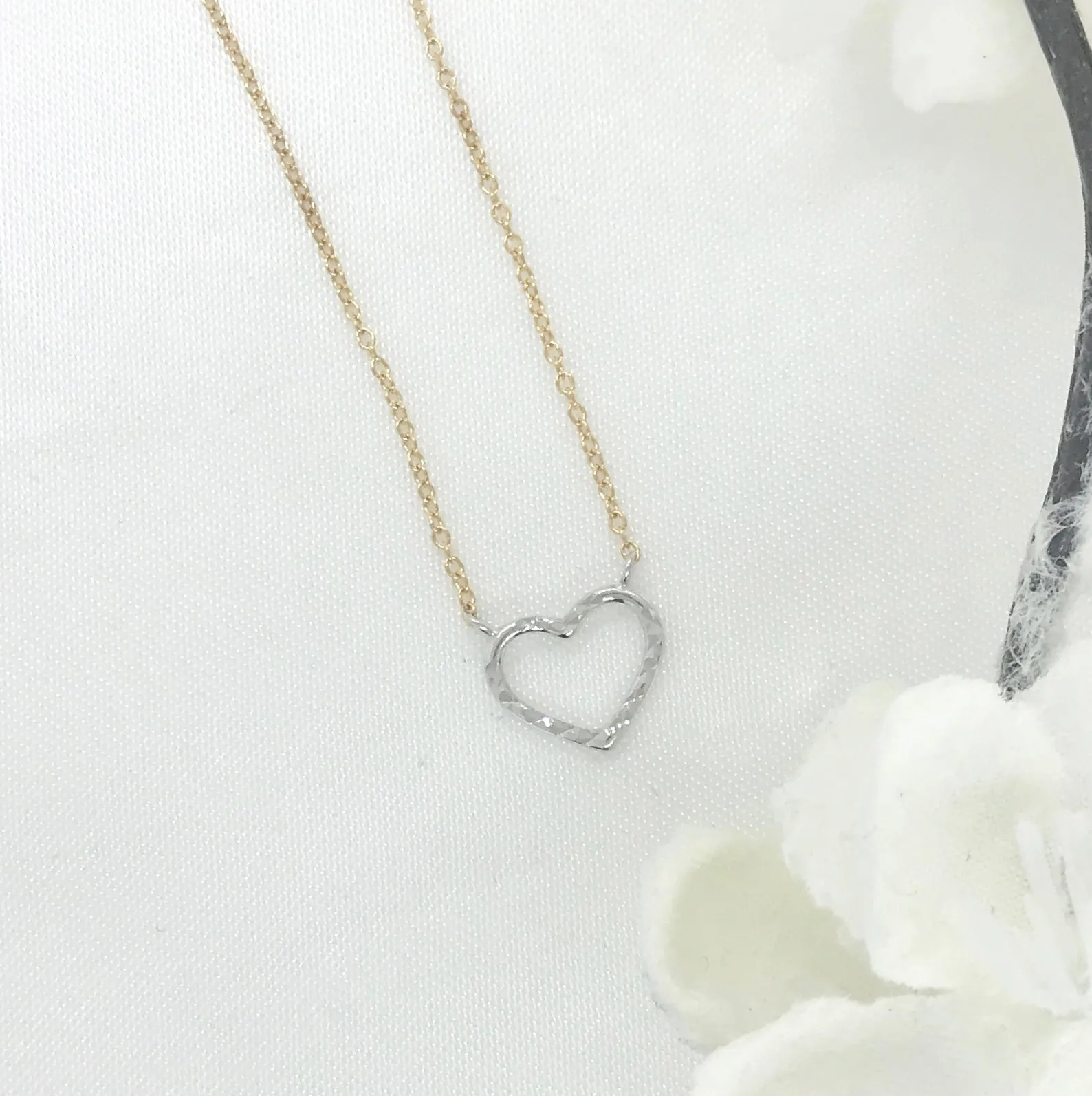 10k Two Toned Sparkle Cut Heart Necklace