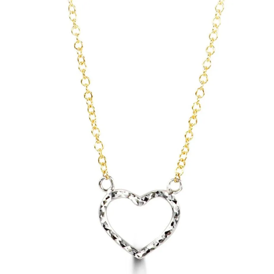 10k Two Toned Sparkle Cut Heart Necklace