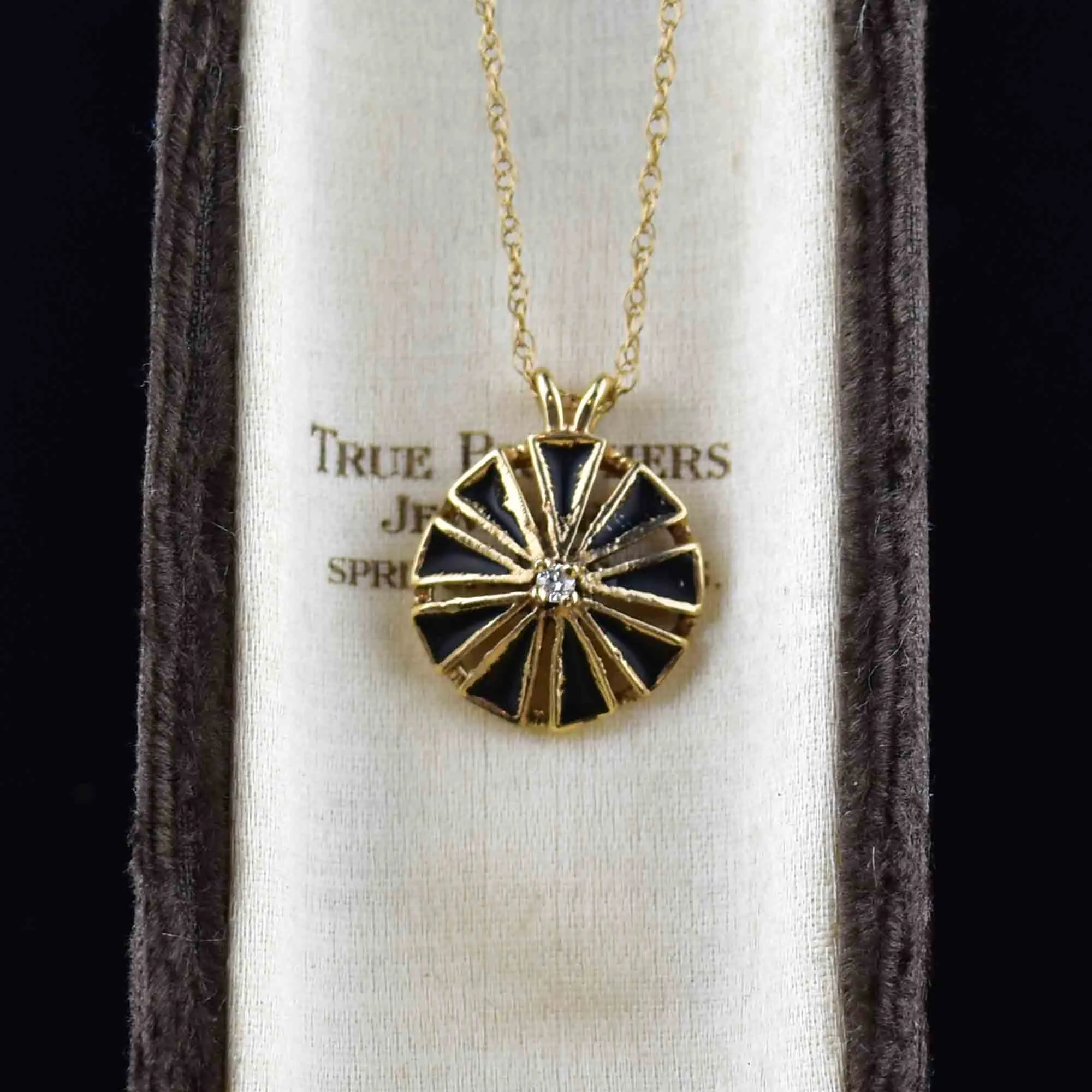 14K Gold Black Enamel Diamond Geometric Pendant Necklace