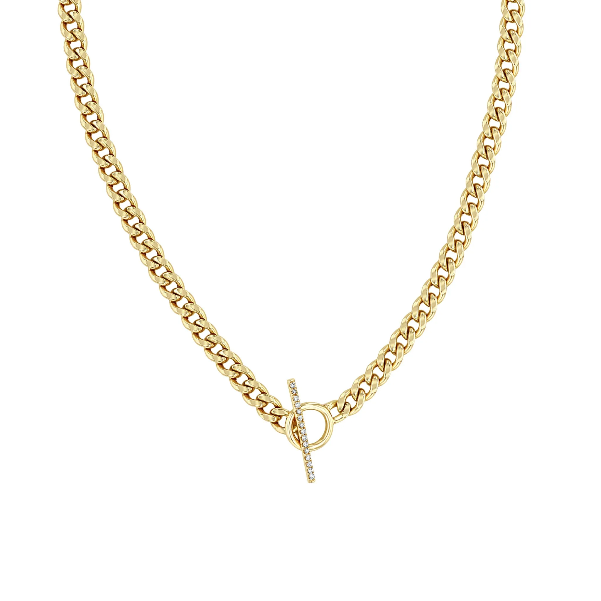 14k Medium Curb Chain Pavé Diamond Toggle Necklace