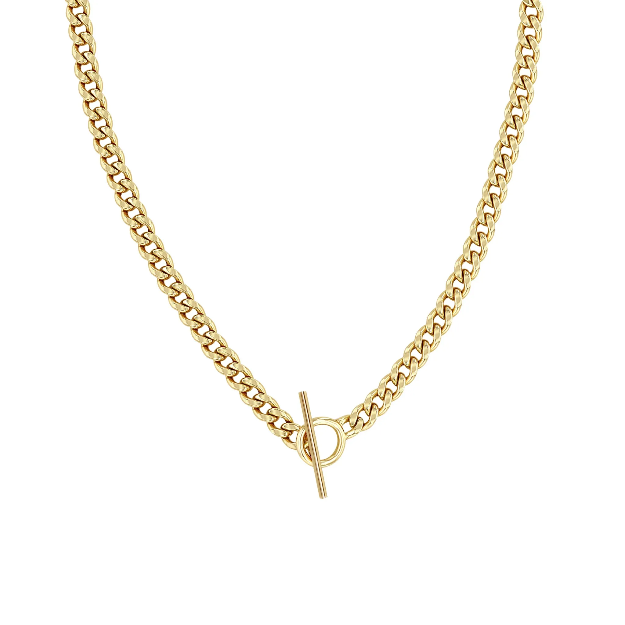 14k Medium Curb Chain Pavé Diamond Toggle Necklace