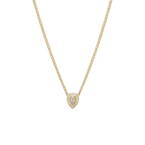 14k Pear Diamond Halo XS Curb Chain Necklace