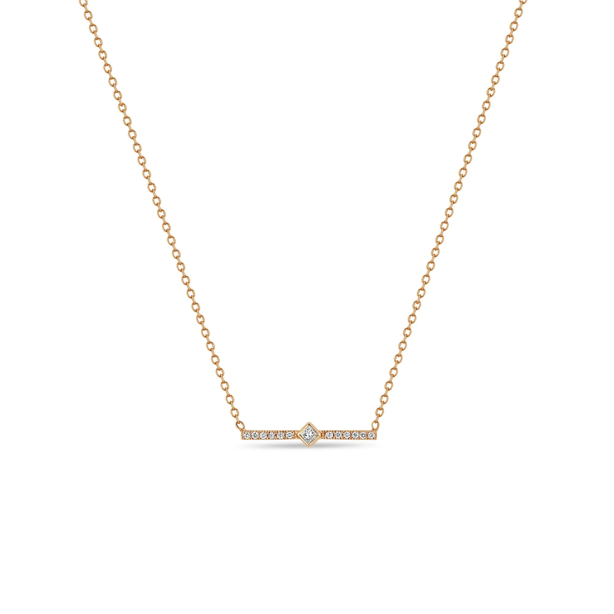 14k Princess Diamond & Diamond Bar Necklace