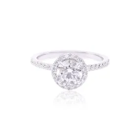 14K WHITE GOLD 1.00CT ROUND BRILLIANT DIAMOND ENGAGEMENT RING WITH DIAMOND HALO 0.30CTW