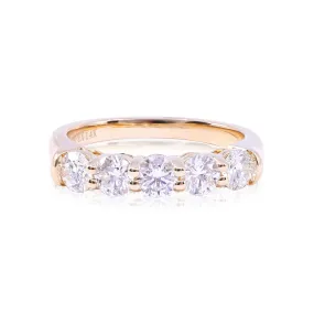 14K YELLOW GOLD 5-STONE ROUND BRILLIANT DIAMOND BAND 1.10CTW