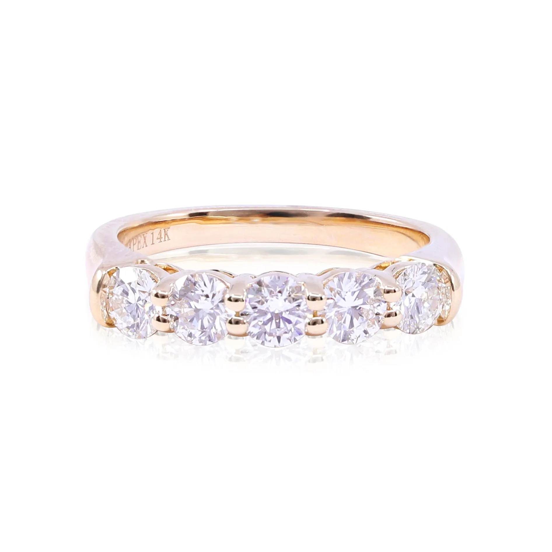 14K YELLOW GOLD 5-STONE ROUND BRILLIANT DIAMOND BAND 1.10CTW