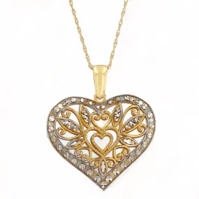 14K Yellow gold filigrana diamond cut heart-11352