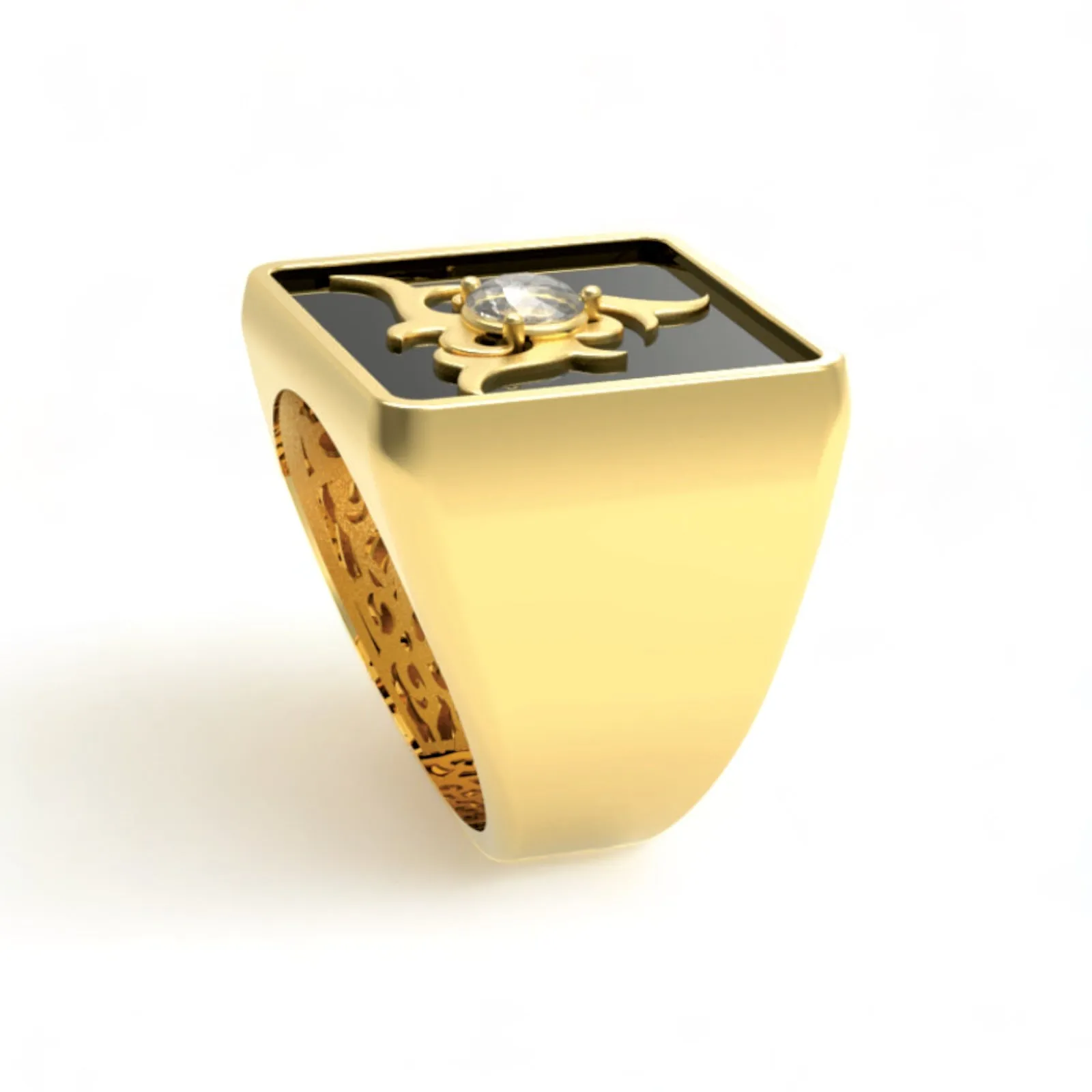 14K Yellow solid gold spinning 0.50CT diamond accent enamel ring-63838