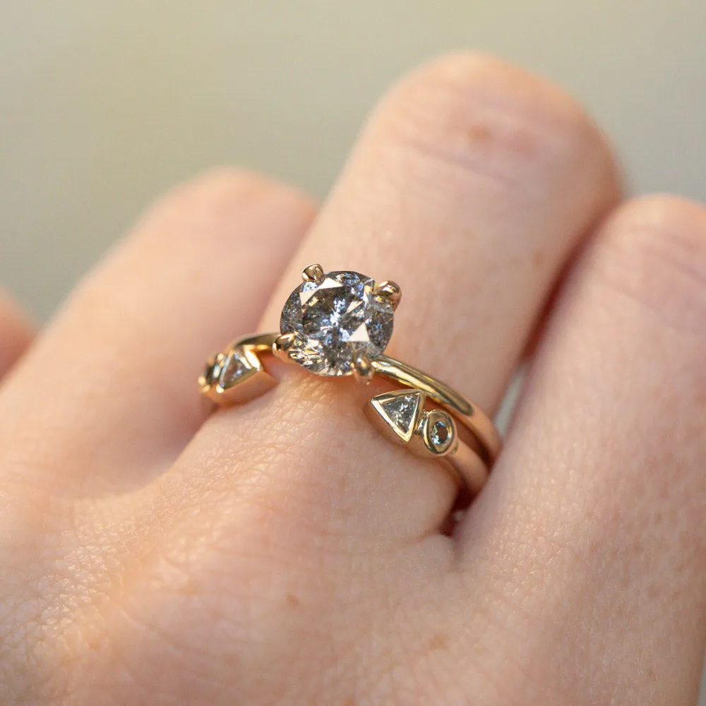 1.71ct Round Brilliant Salt & Pepper Diamond Classic 4 Prong Solitaire in 14k Yellow Gold