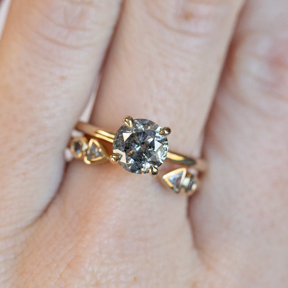 1.71ct Round Brilliant Salt & Pepper Diamond Classic 4 Prong Solitaire in 14k Yellow Gold