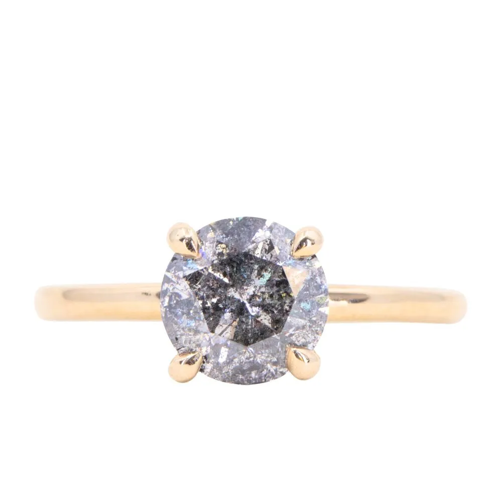 1.71ct Round Brilliant Salt & Pepper Diamond Classic 4 Prong Solitaire in 14k Yellow Gold