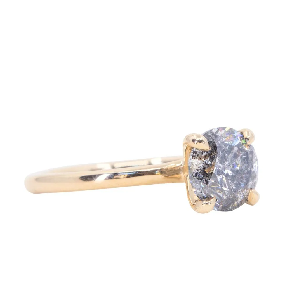 1.71ct Round Brilliant Salt & Pepper Diamond Classic 4 Prong Solitaire in 14k Yellow Gold