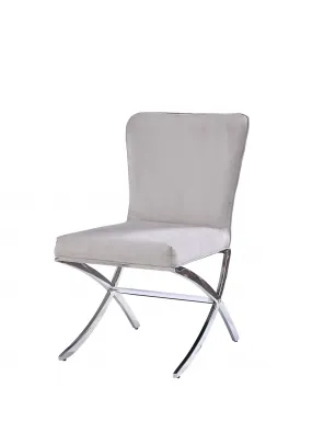 24 Beige Velvet And Silver Parsons Chair