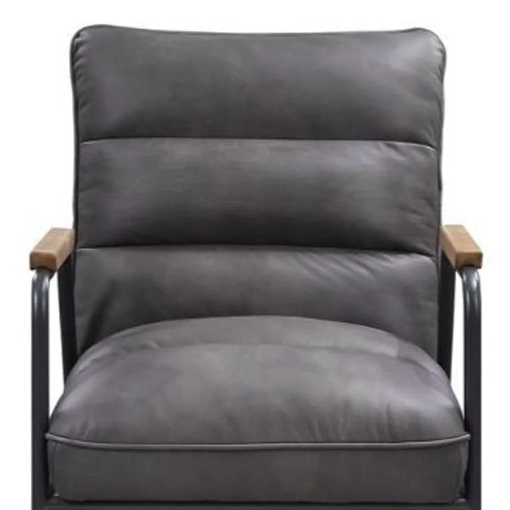 26 Gray Top Grain Leather And Steel Solid Color Arm Chair