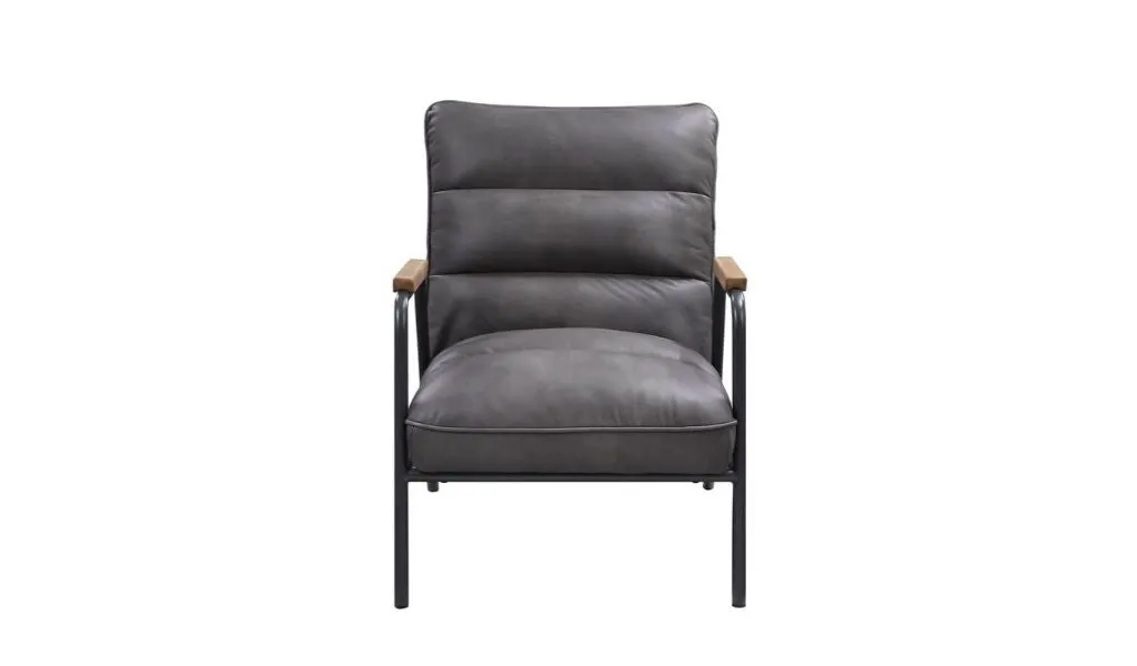 26 Gray Top Grain Leather And Steel Solid Color Arm Chair