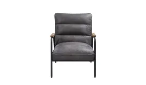 26 Gray Top Grain Leather And Steel Solid Color Arm Chair