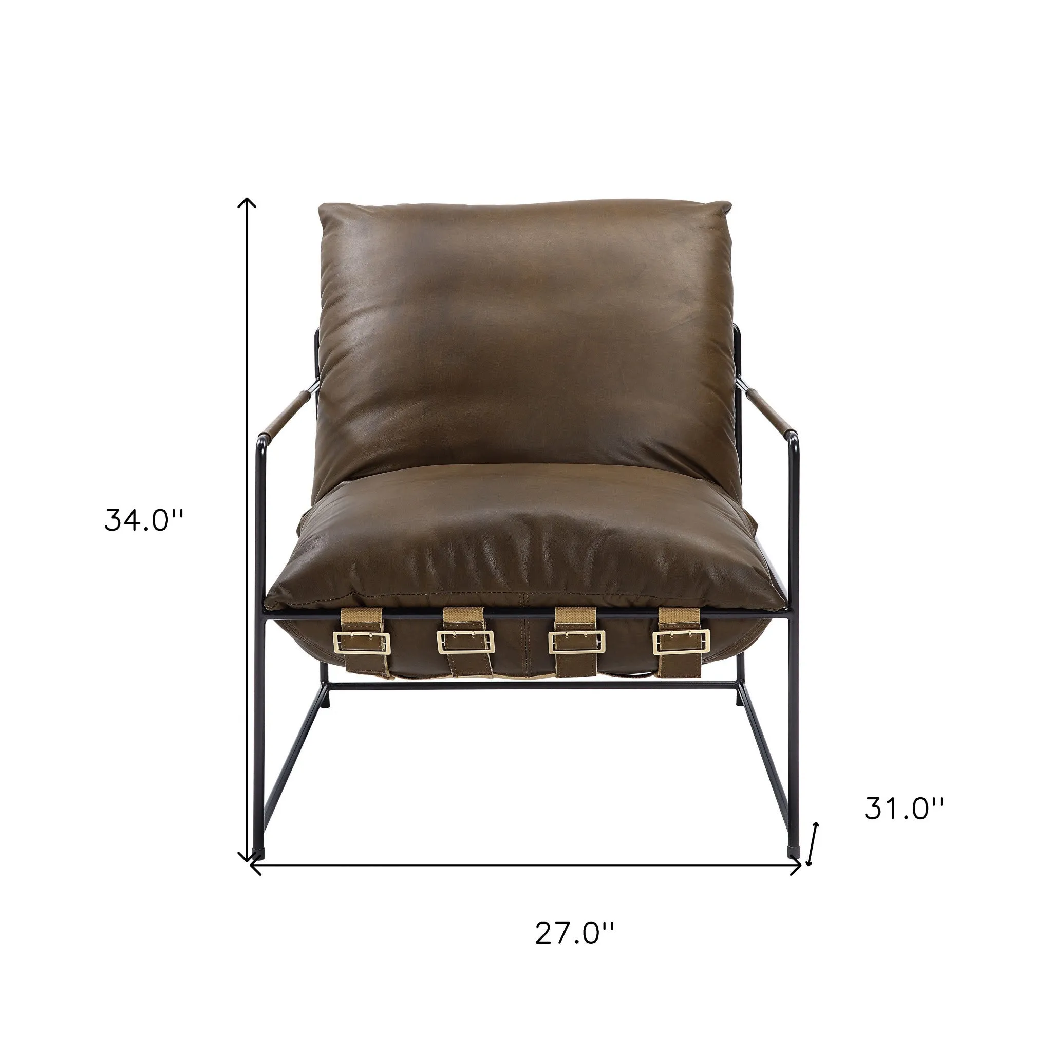 27 Brown Top Grain Leather And Steel Solid Color Lounge Chair