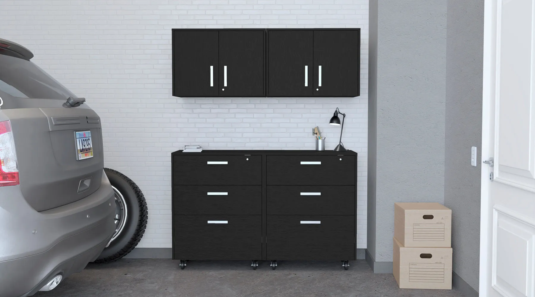 28 Black Wall mounted Accent Cabinet With Four Shelves And Six Drawers