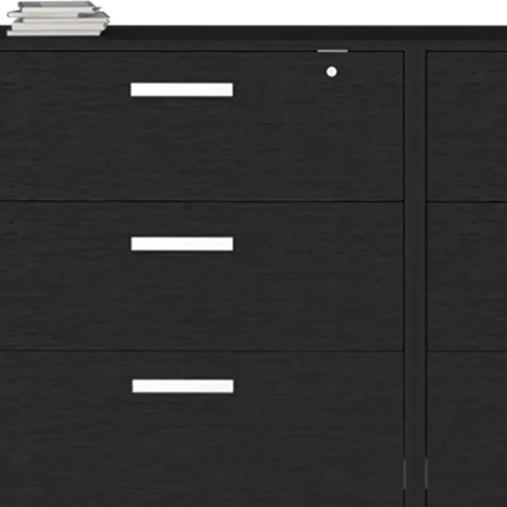 28 Black Wall mounted Accent Cabinet With Four Shelves And Six Drawers