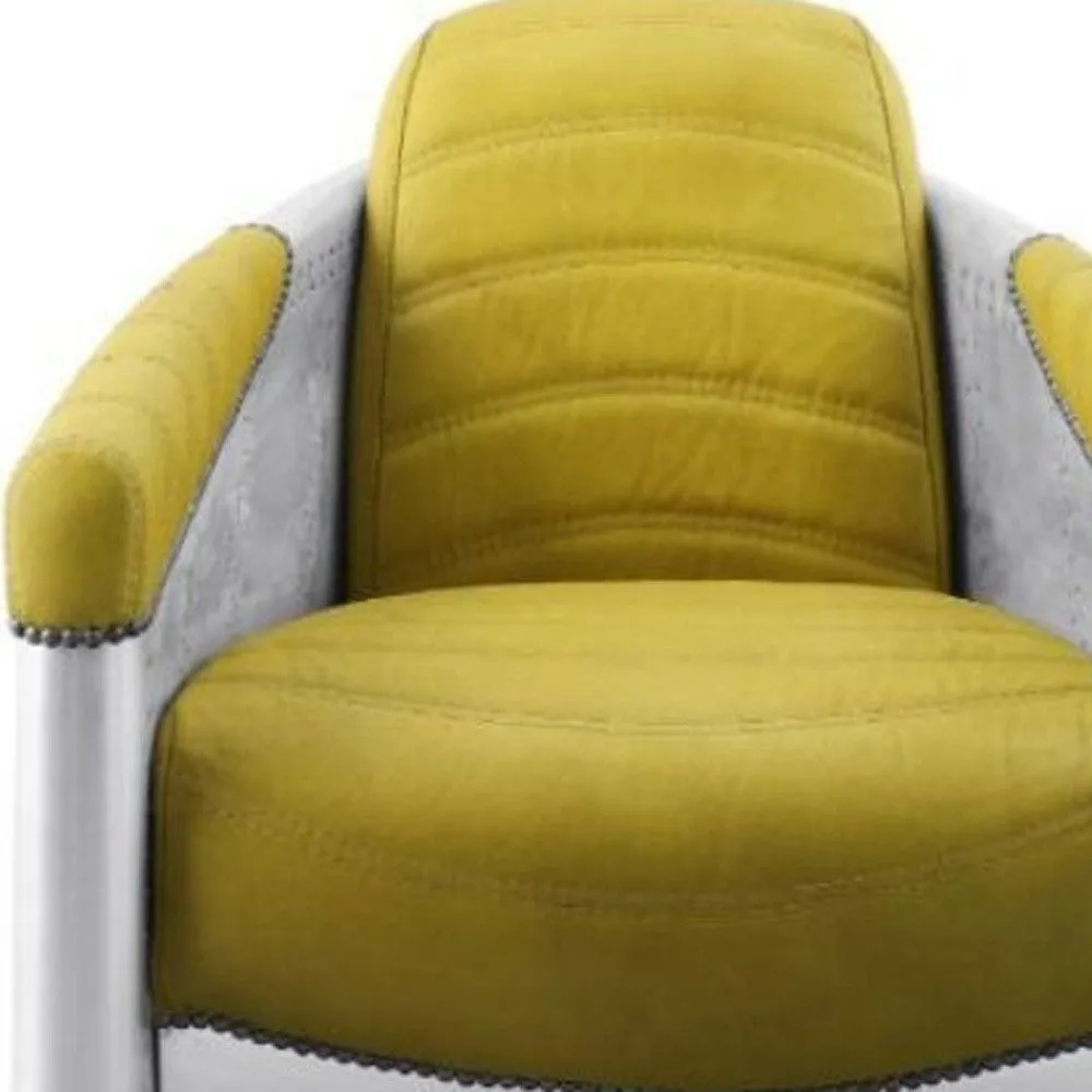 28 Yellow Top Grain Leather And Steel Barrel Chair