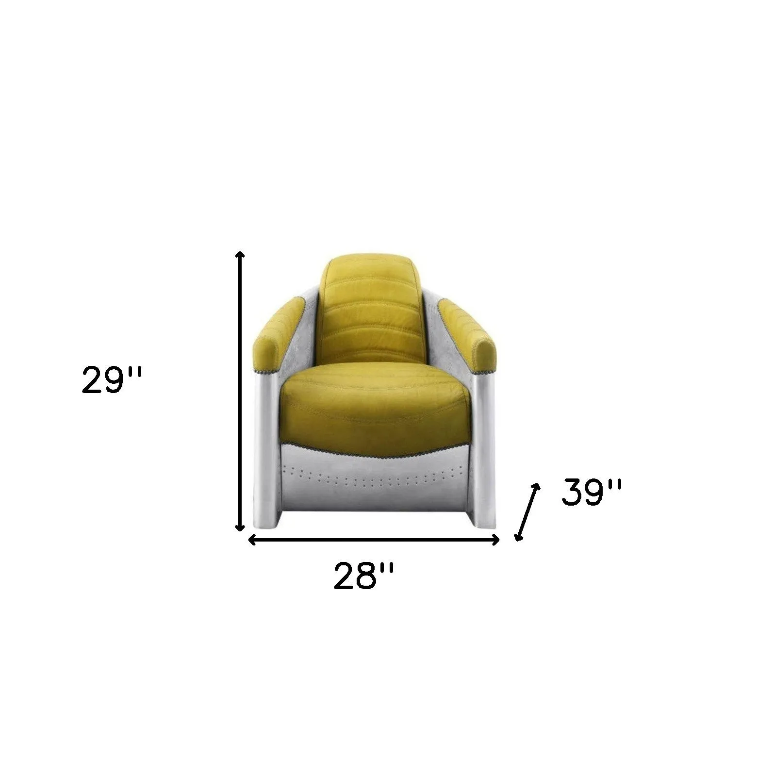 28 Yellow Top Grain Leather And Steel Barrel Chair