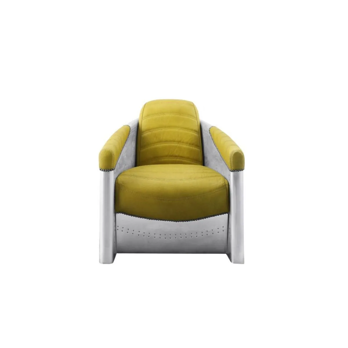 28 Yellow Top Grain Leather And Steel Barrel Chair