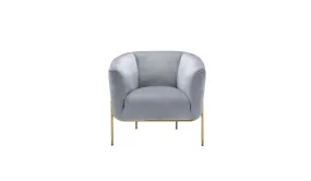 30 Gray Velvet And Gold Solid Color Barrel Chair