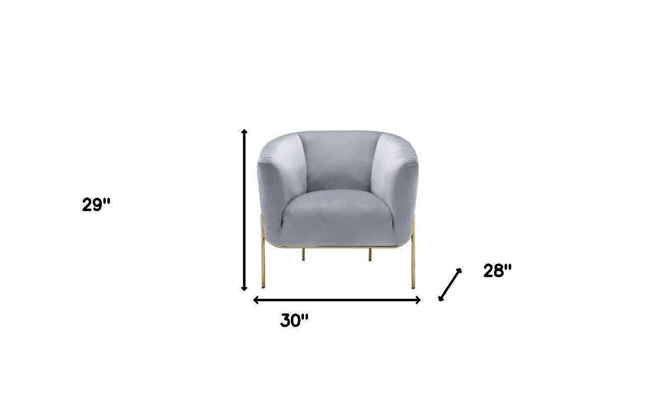 30 Gray Velvet And Gold Solid Color Barrel Chair