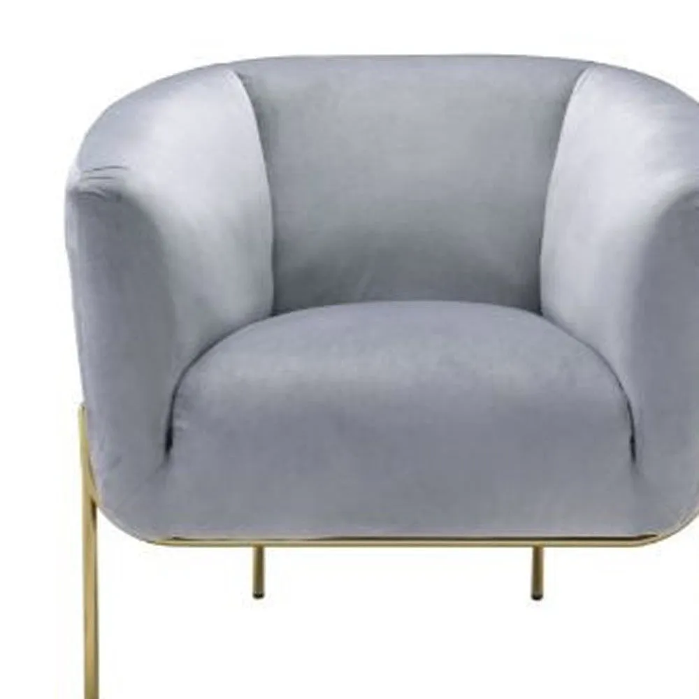 30 Gray Velvet And Gold Solid Color Barrel Chair