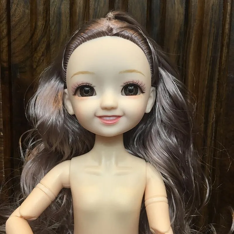 30CM 1/6 BJD Doll 11 Joints Multicolor Hair 3D Big Eyes Fashion Cute Smile Nude Female Doll DIY Kids Toy for Girl Christmas Gift