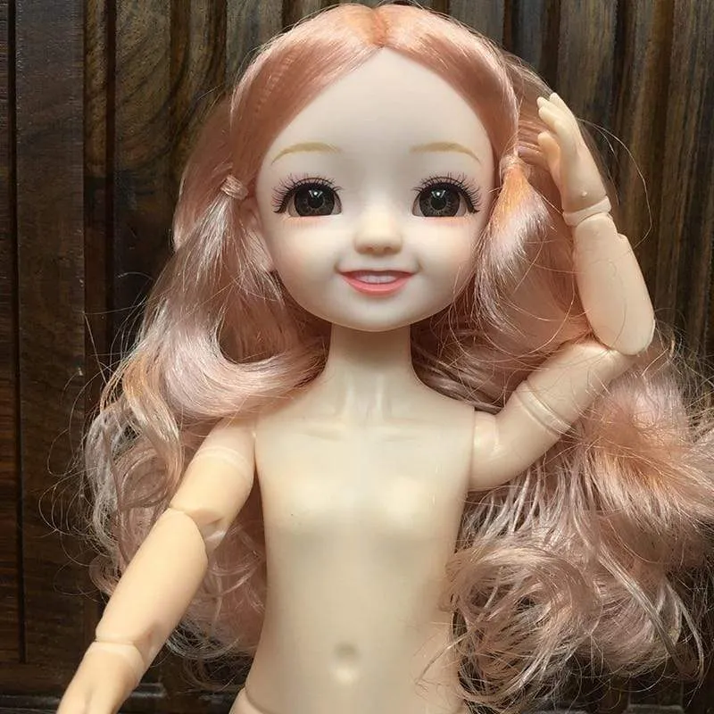 30CM 1/6 BJD Doll 11 Joints Multicolor Hair 3D Big Eyes Fashion Cute Smile Nude Female Doll DIY Kids Toy for Girl Christmas Gift