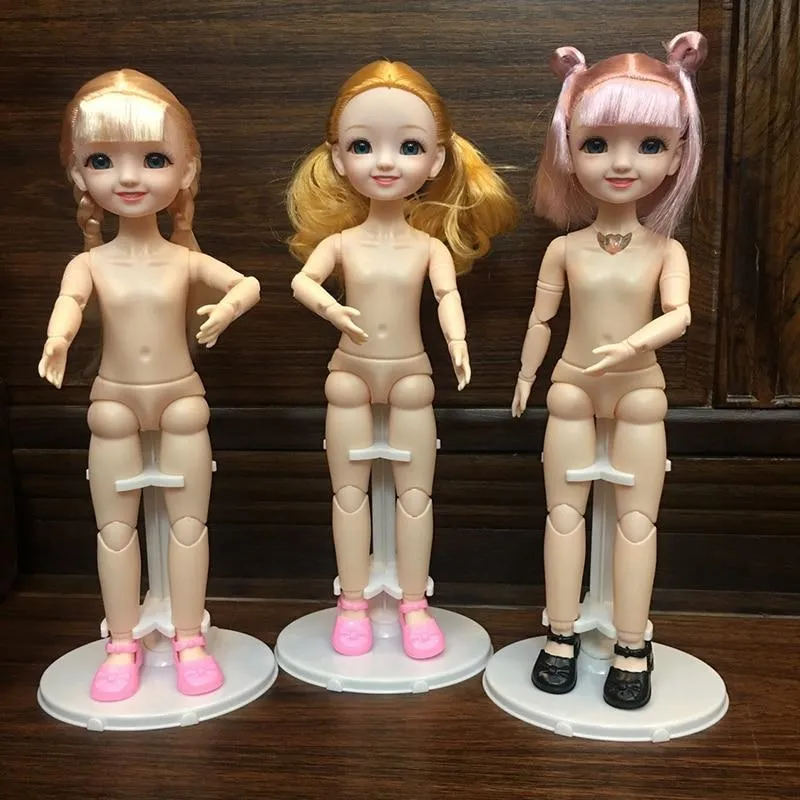 30CM 1/6 BJD Doll 11 Joints Multicolor Hair 3D Big Eyes Fashion Cute Smile Nude Female Doll DIY Kids Toy for Girl Christmas Gift