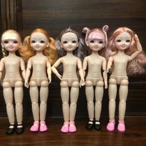 30CM 1/6 BJD Doll 11 Joints Multicolor Hair 3D Big Eyes Fashion Cute Smile Nude Female Doll DIY Kids Toy for Girl Christmas Gift