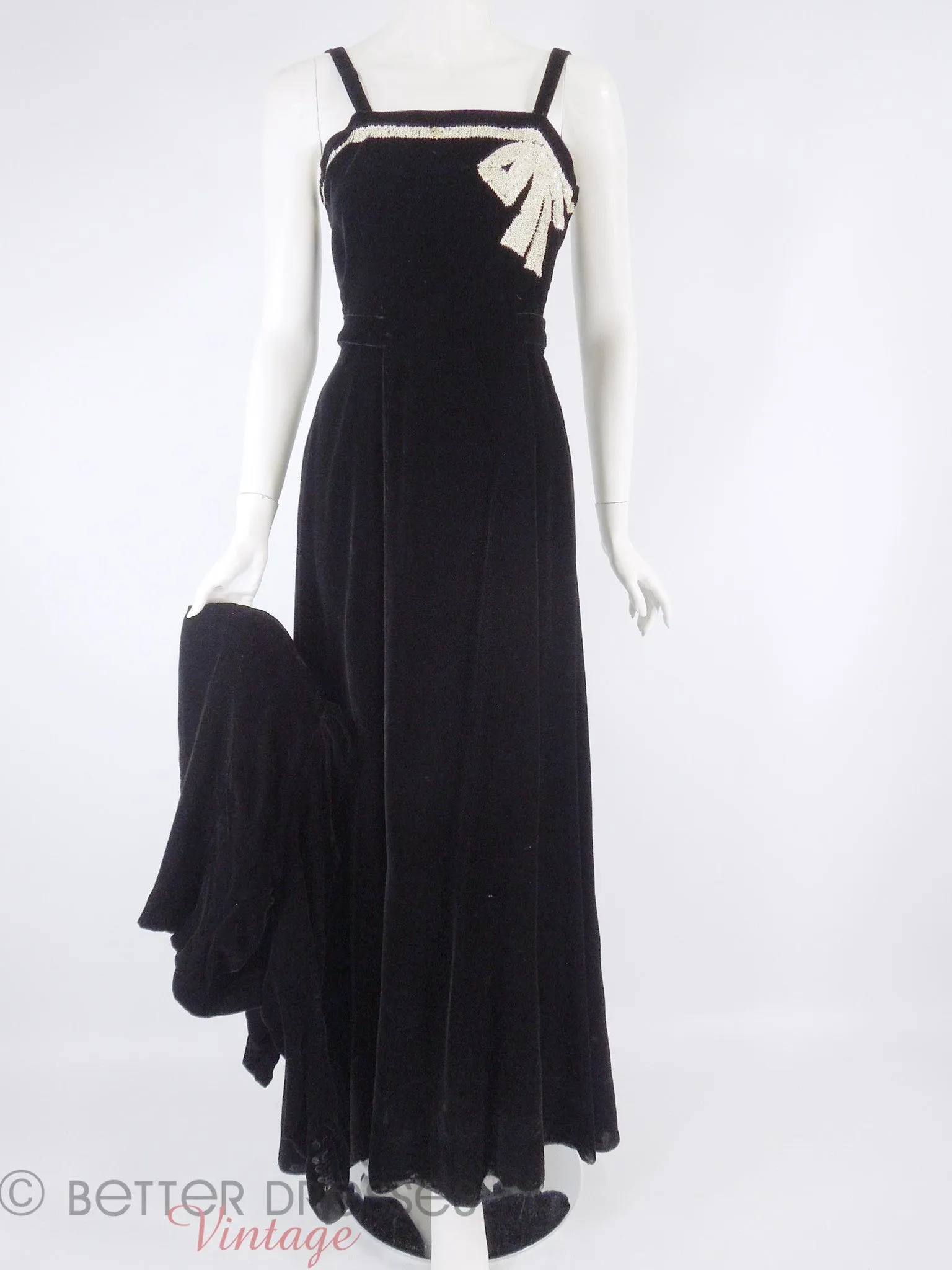 30s Black Velvet Dress & Jacket Set - sm