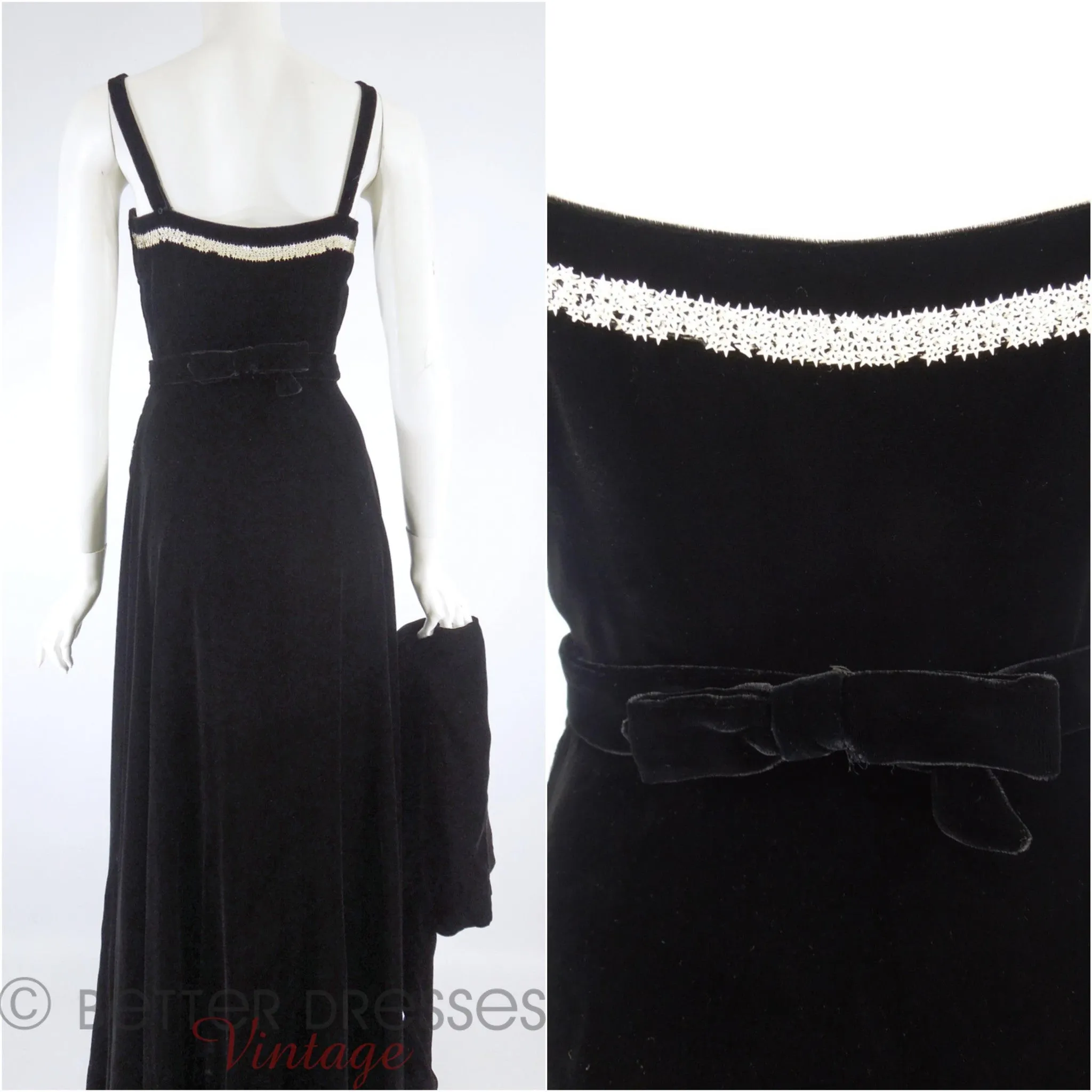 30s Black Velvet Dress & Jacket Set - sm