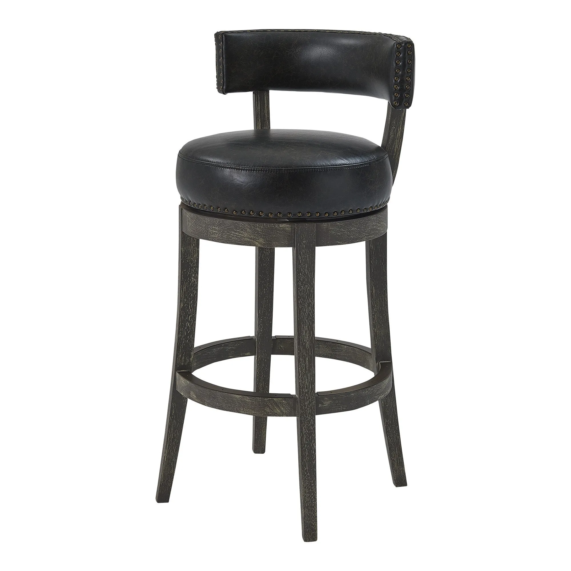 31 Onyx And Gray Solid Wood Swivel Low Back Bar Height Bar Chair