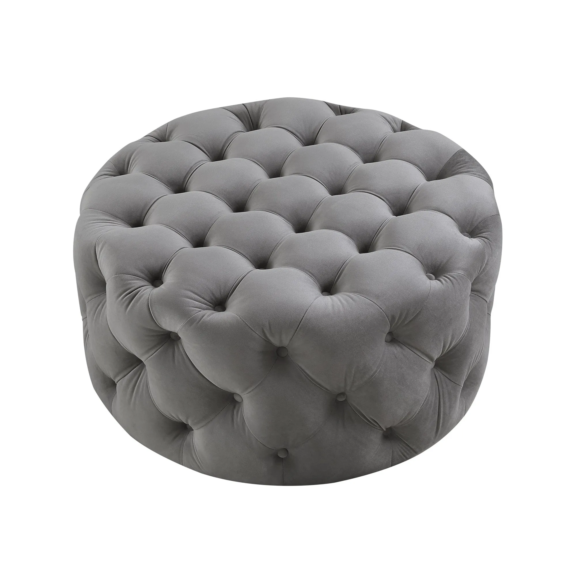 33 Blush Velvet And Black Rolling Tufted Round Cocktail Ottoman