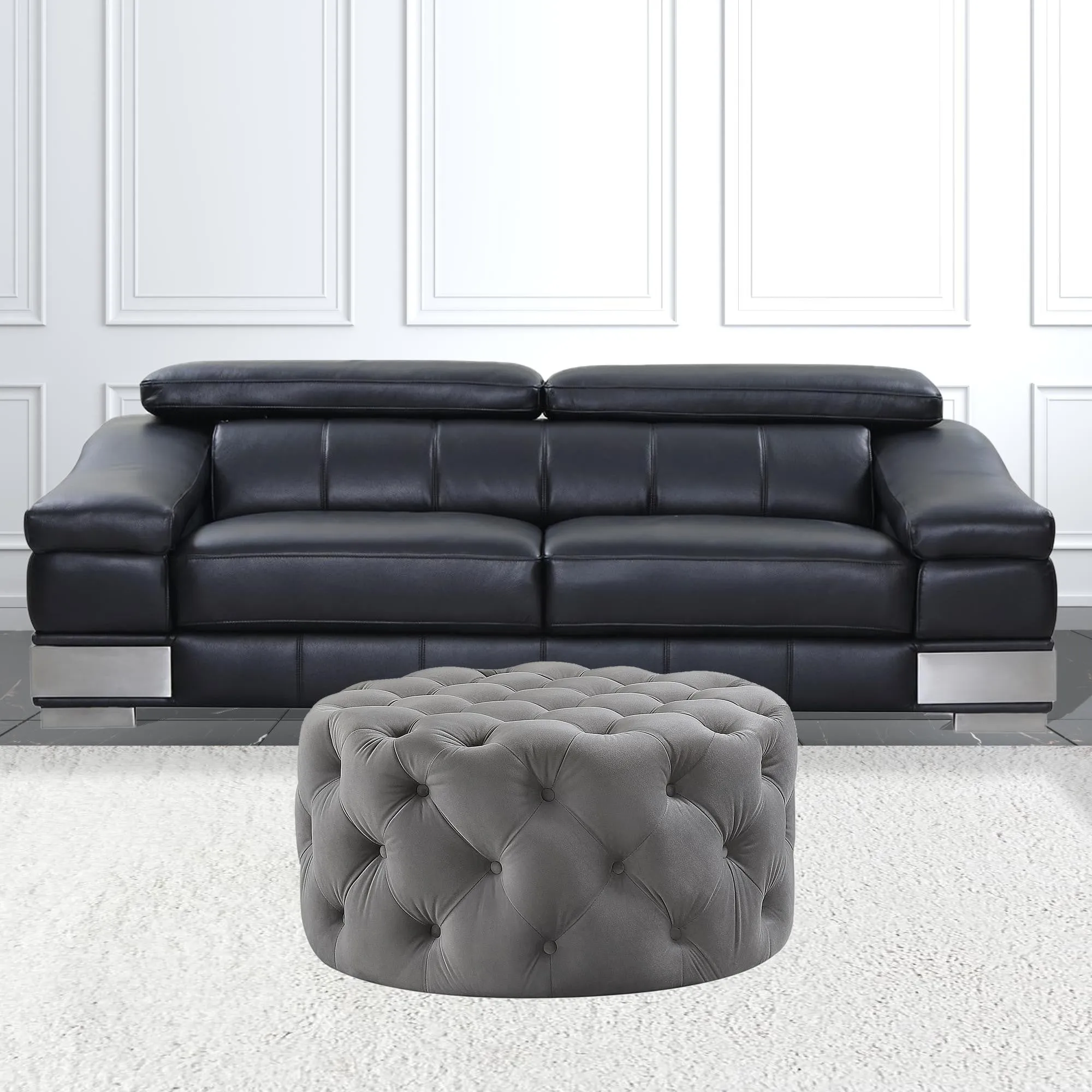 33 Blush Velvet And Black Rolling Tufted Round Cocktail Ottoman