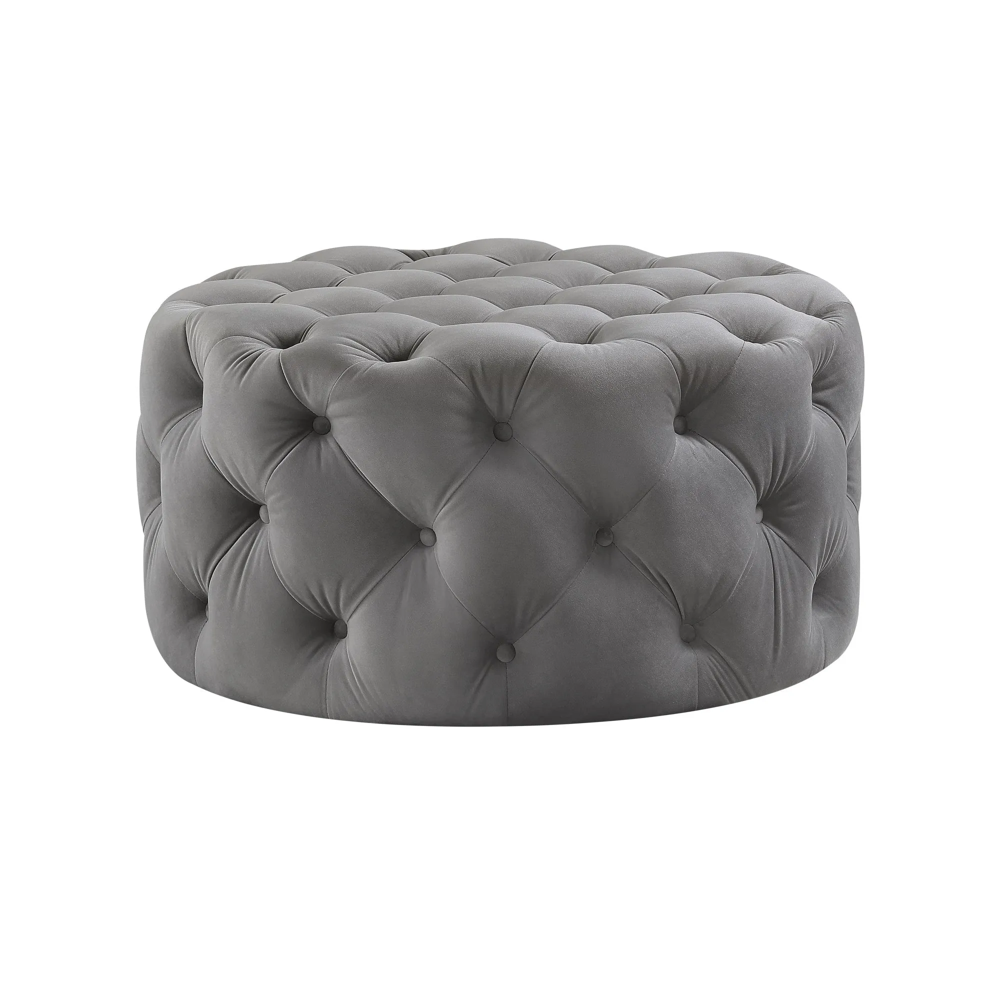 33 Blush Velvet And Black Rolling Tufted Round Cocktail Ottoman