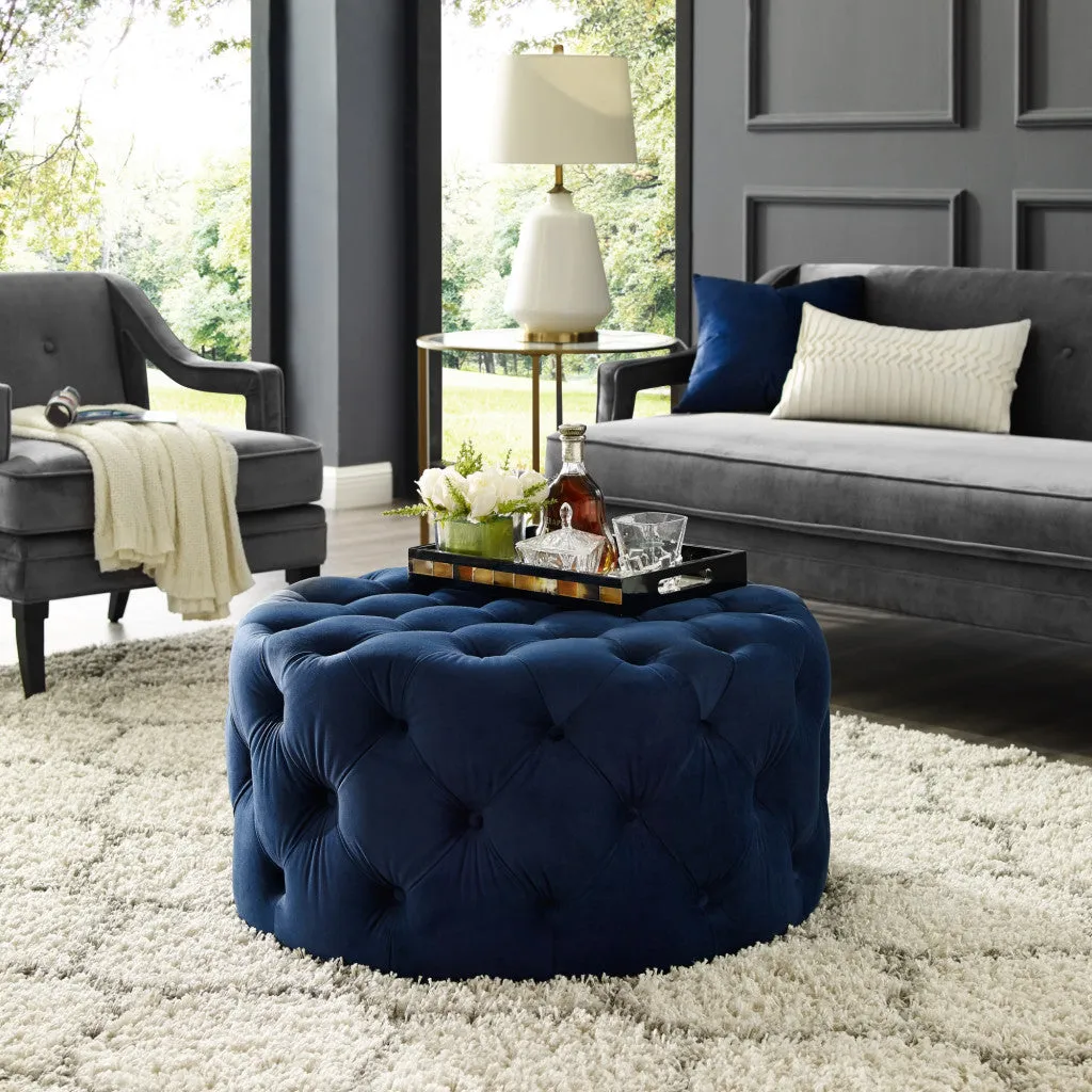 33 Blush Velvet And Black Rolling Tufted Round Cocktail Ottoman