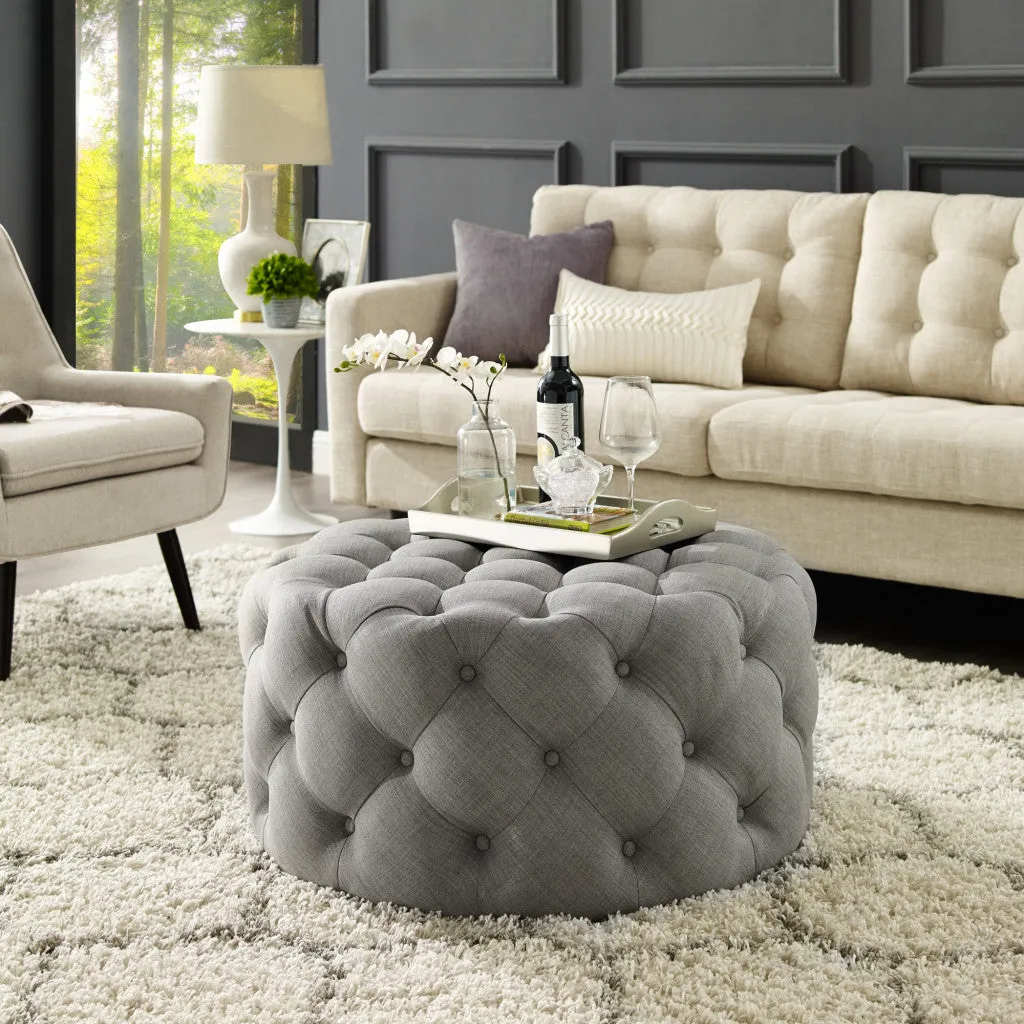 33 Blush Velvet And Black Rolling Tufted Round Cocktail Ottoman