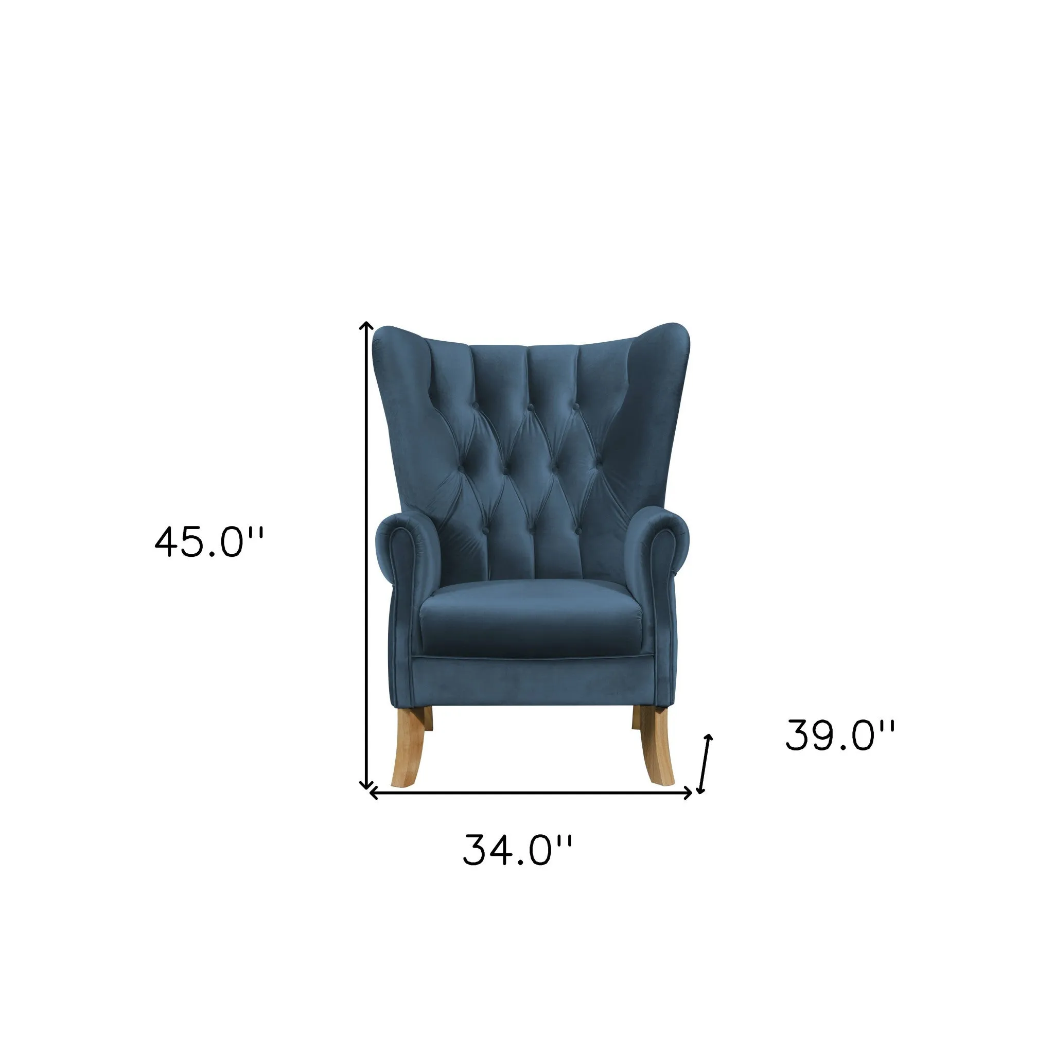 34 Azure Blue Velvet And Brown Solid Color Wingback Chair