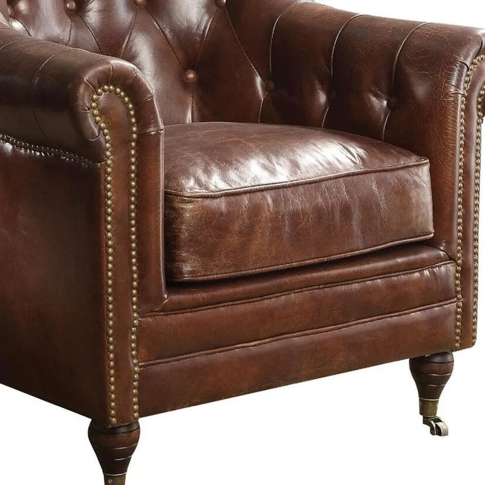 34 Top Grain Leather And Brown Tufted Chesterfield Chair