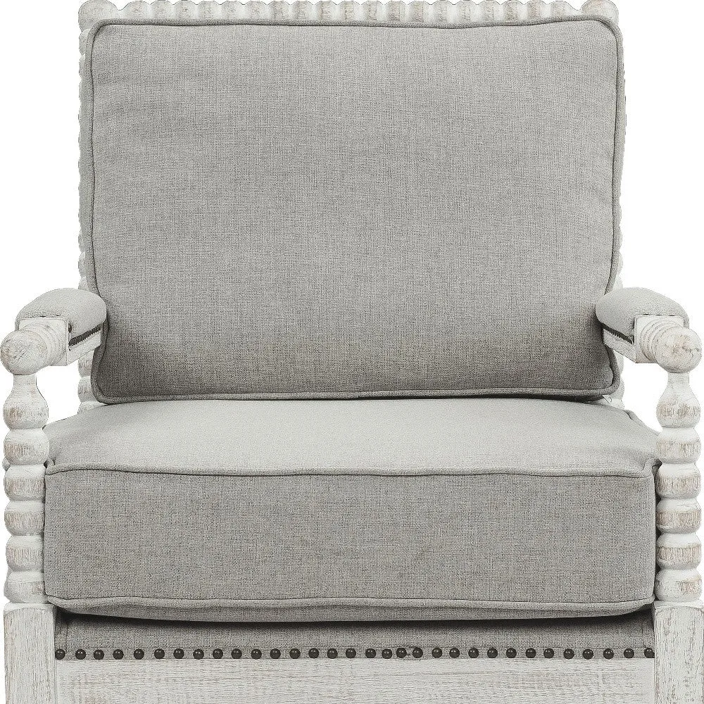 35 Gray Linen And Light Oak Solid Color Club Chair