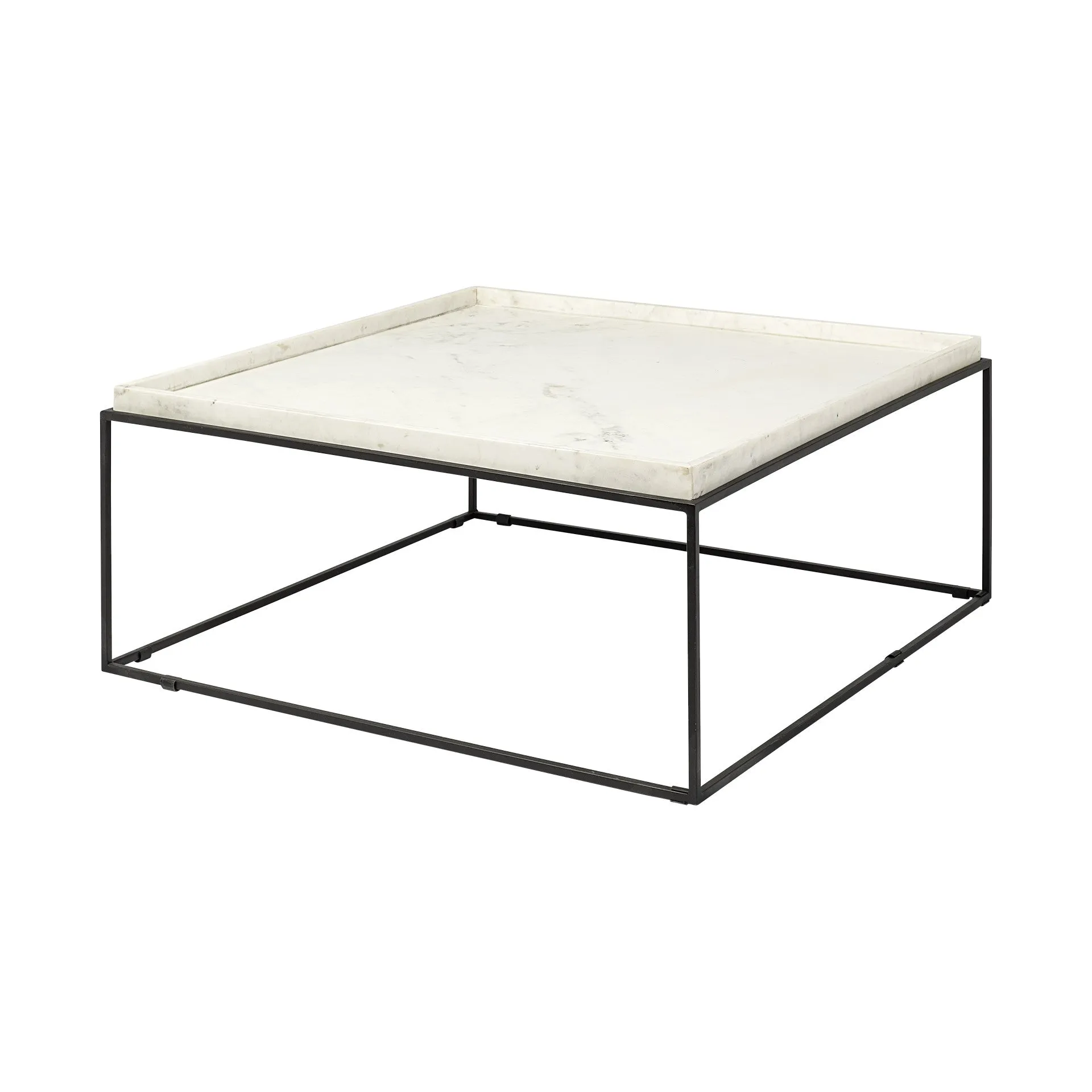 36 White And Black Genuine Marble And Metal Square Coffee Table