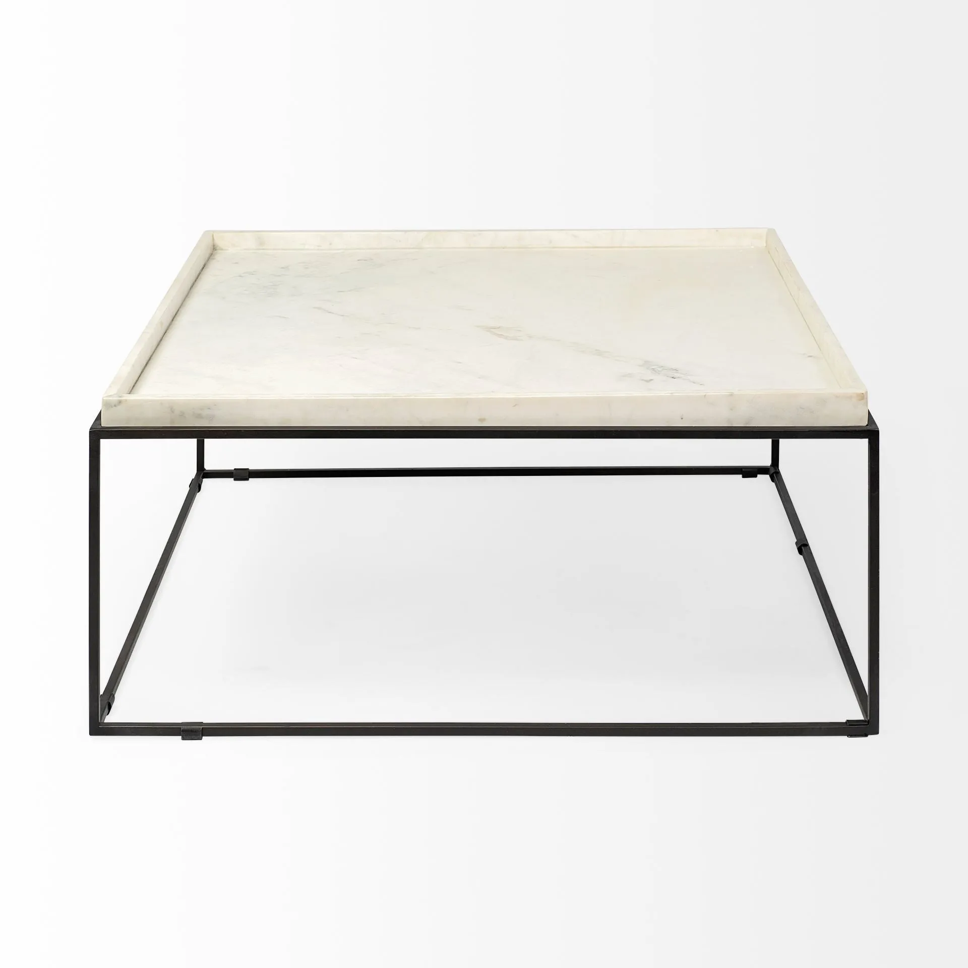 36 White And Black Genuine Marble And Metal Square Coffee Table