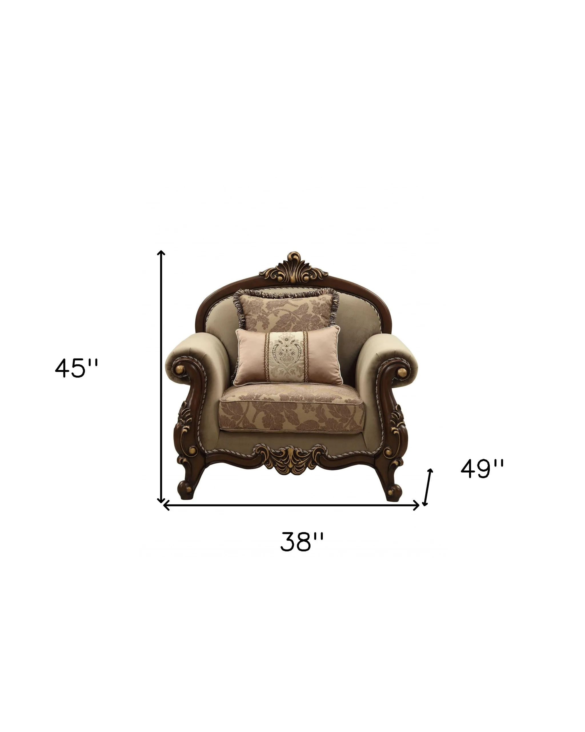 38 Beige And Brown Velvet Floral Club Chair